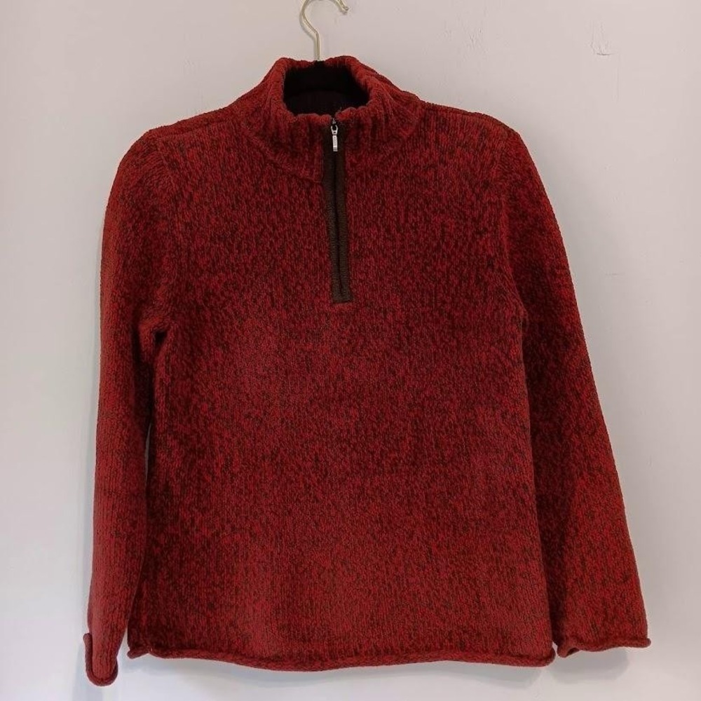 J Jill Sweater Womens Small Red Brown Quarter Zip Pullover Boucle Mock Neck